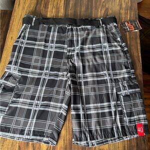 Black and Gray Plaid Cargo Shorts